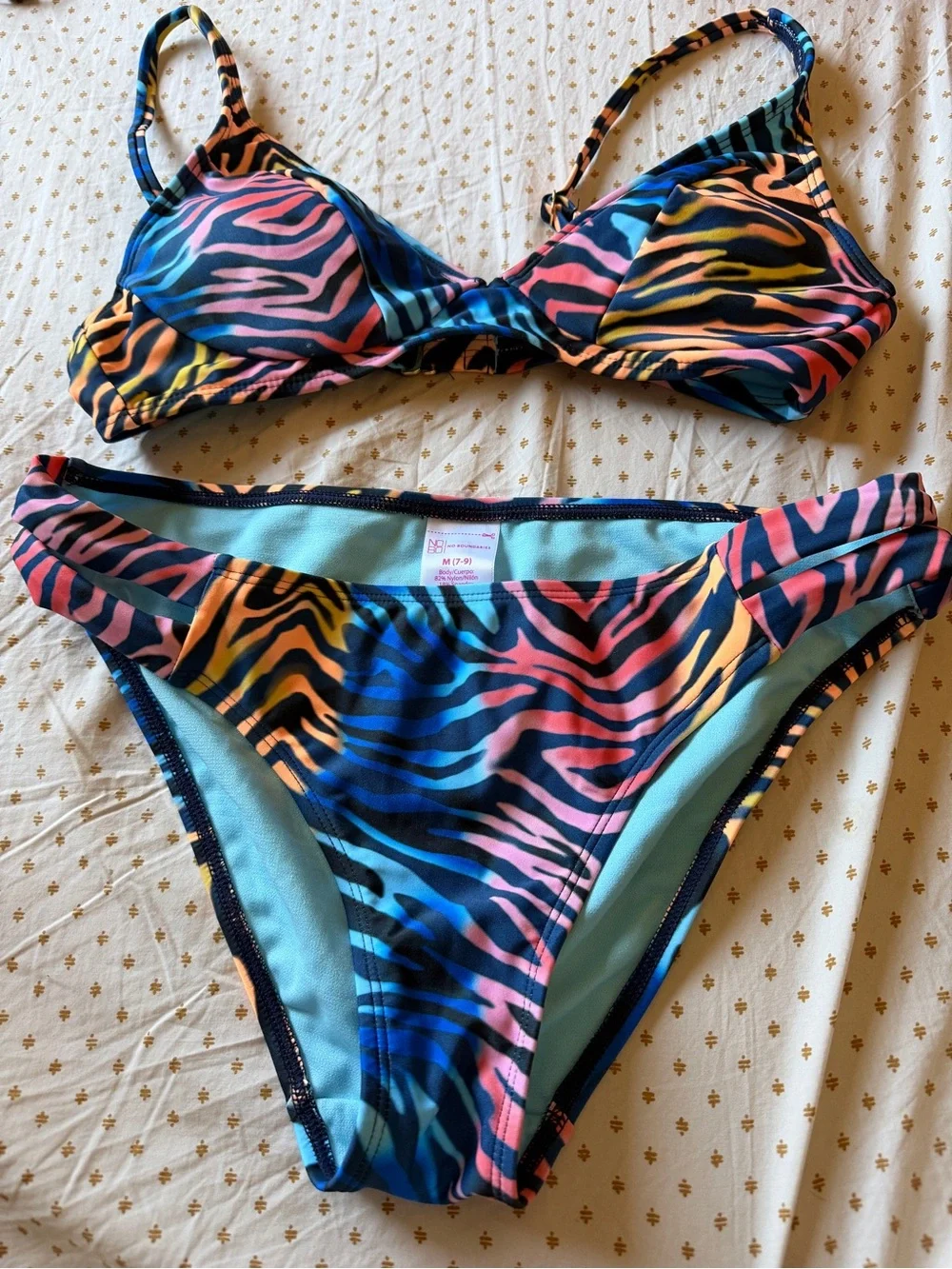 No Boundaries Swimsuit Bikini Matching Set Colorful Zebra